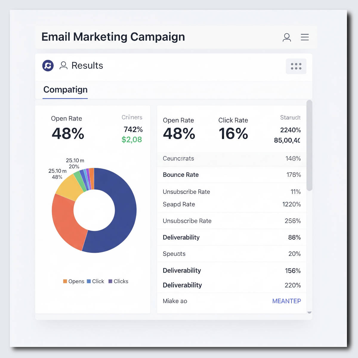 A computer screen showing a dashboard with charts and graphs, illustrating real-time email marketing campaign results.