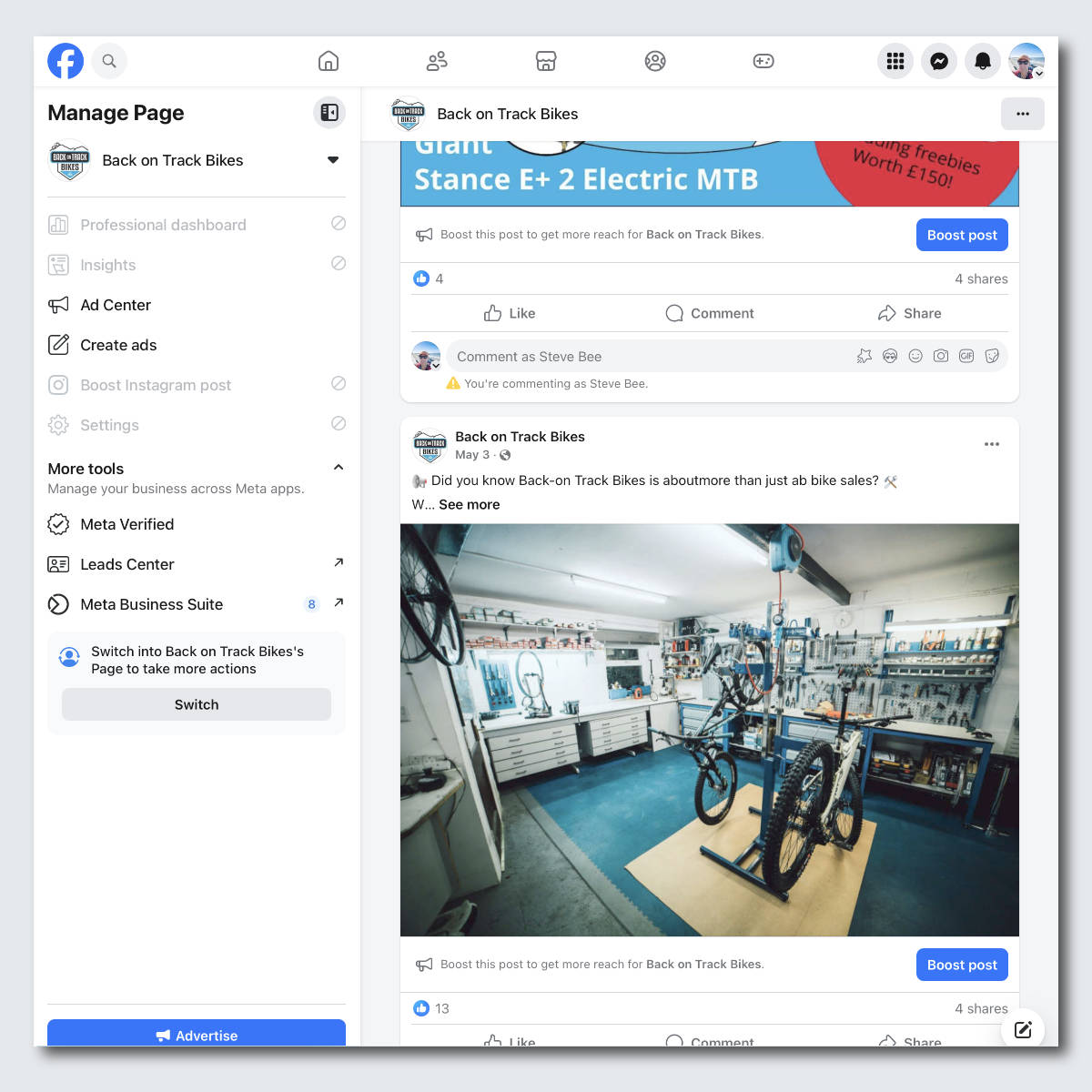 A screenshot showing a Facebook business page being managed within the Meta Business Suite, highlighting our content planning.