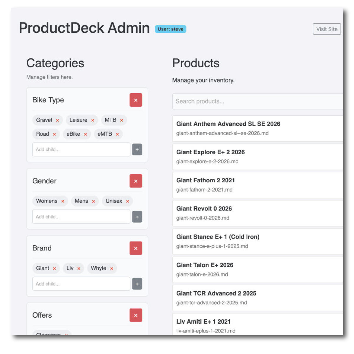 A screenshot of the admin section of ProductDeck, a grwat lightweight ecommerce solution for small businesses.